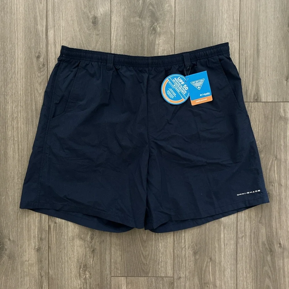 Columbia Omni Shade UPF 50 Swim Trunks Mens 2XL Navy Blue Pockets Lined NWT